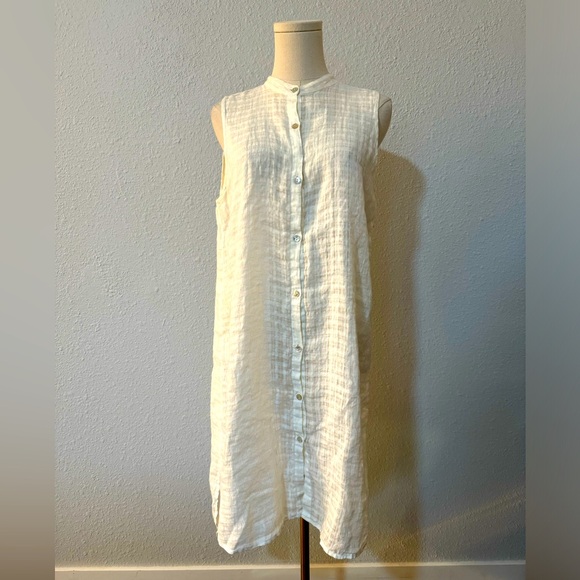 Eileen Fisher Tops - Eileen Fisher Linen Button Front Sleeveless Tunic size Medium